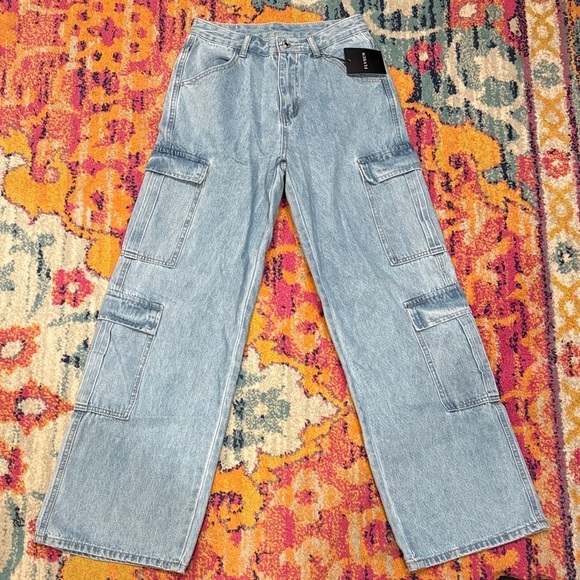 FLVSUN Denim - Women's High Rise Light Blue Cargo Jeans